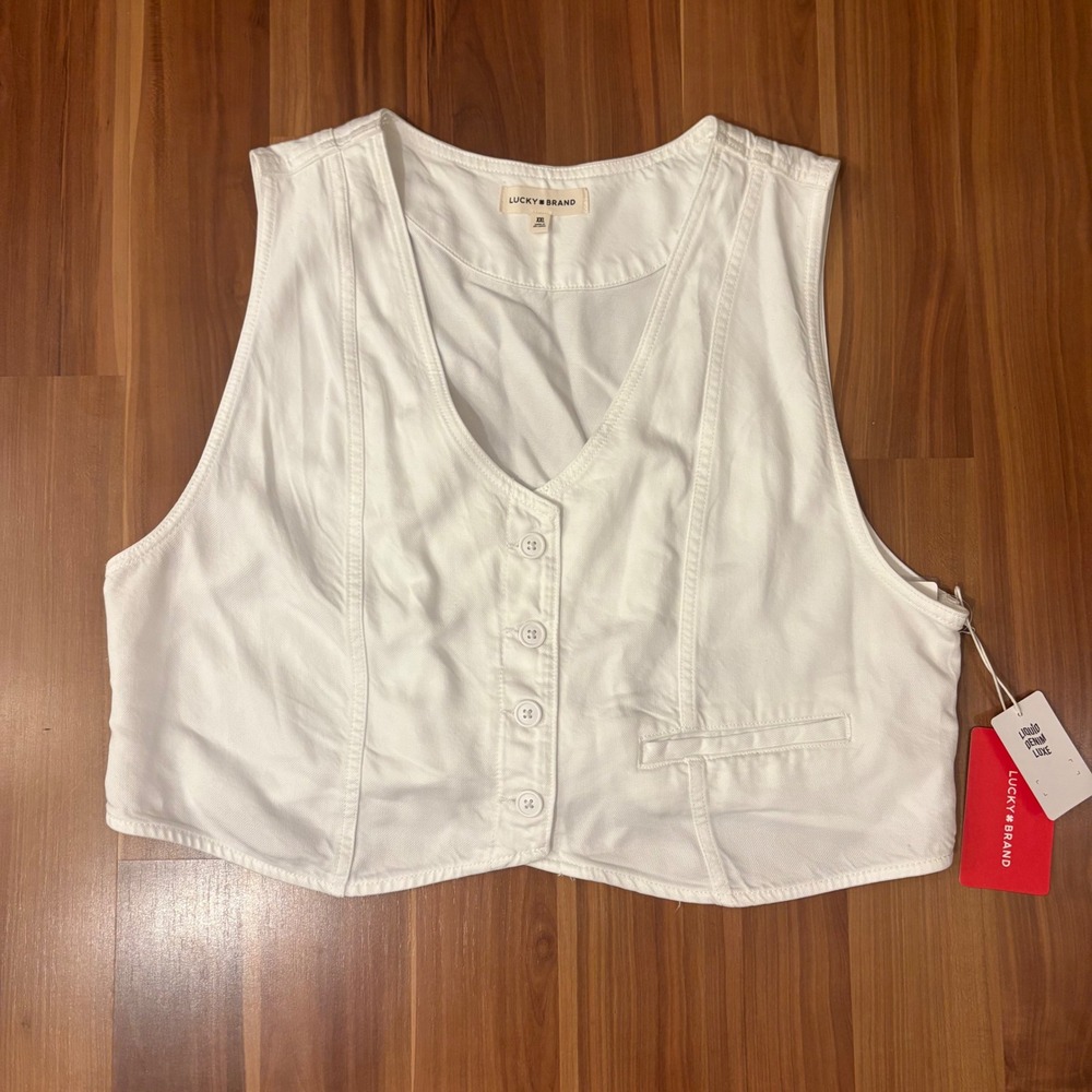 NWT White Cropped Vest XXL Lucky Brand Liquid Denim Western Indie Cowgirl Top